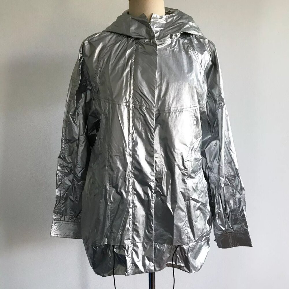 Apparis Windbreaker Hooded Jacket Silver Metallic Medium NWT